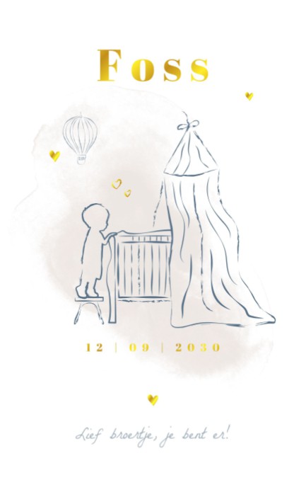 Geboortekaartje broertje lijntekening Foss
