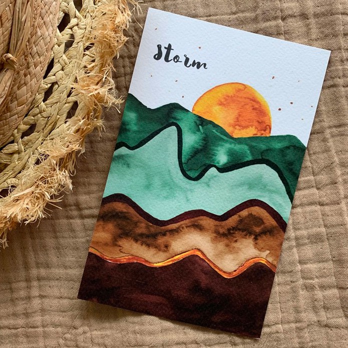 Geboortekaartje groene golven ondergaande zon - Storm