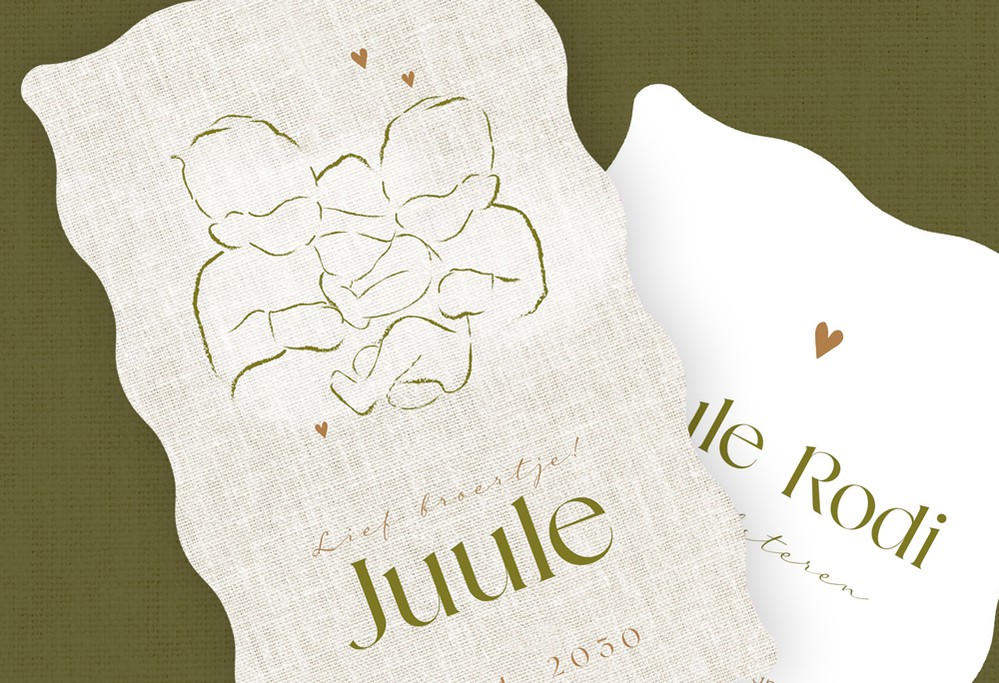 Geboortekaartje wavy linnen beige broertje Juule