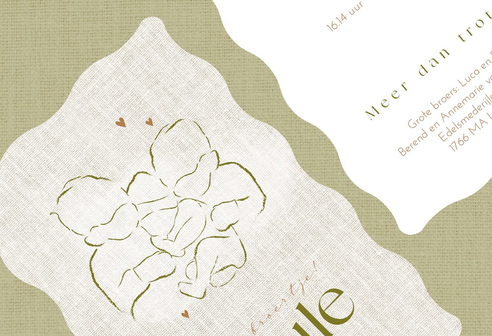 Geboortekaartje wavy linnen beige broertje Juule
