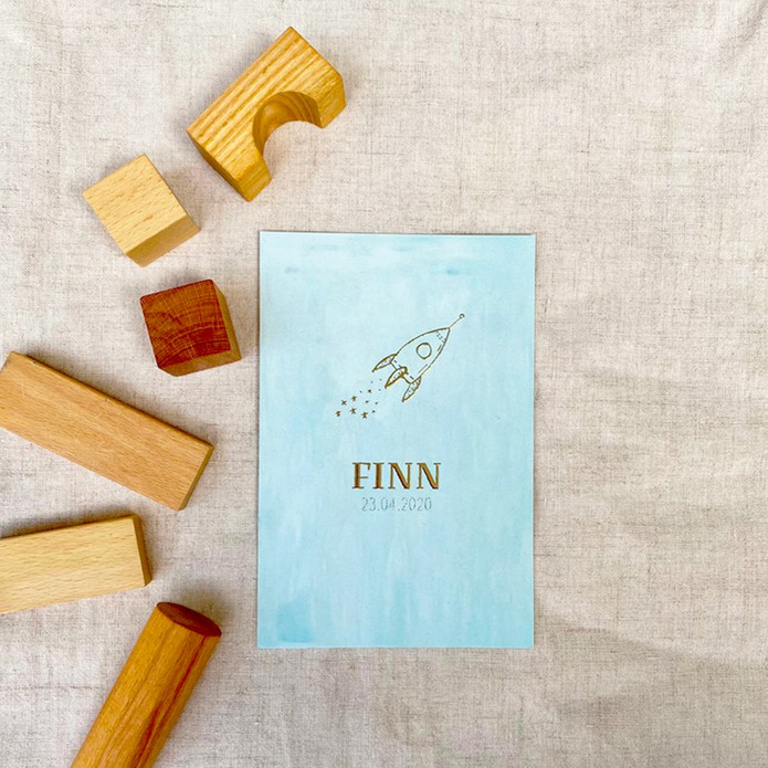 Geboortekaartje Raket space sterren - Finn