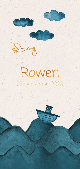 Geboortekaartje zee golven bootje waterverf - Rowen