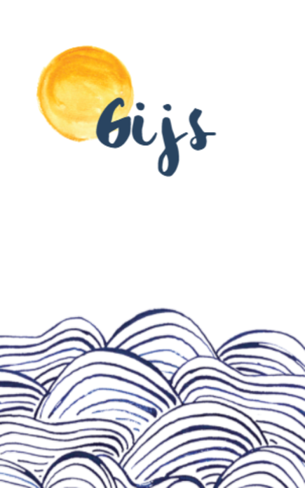Geboortekaartje blauwe golven zee - Zon en maan - Gijs