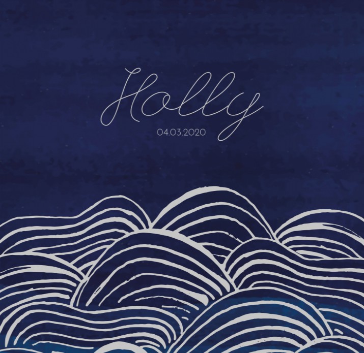 Geboortekaartje donkerblauw golven zee - Holly