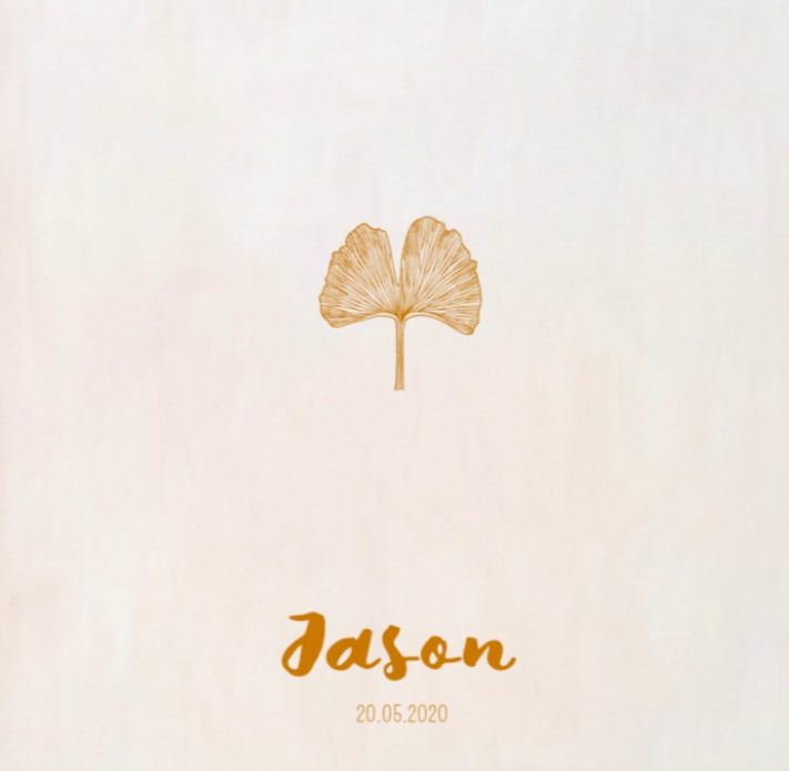 Geboortekaartje Jason gingko koperfolie