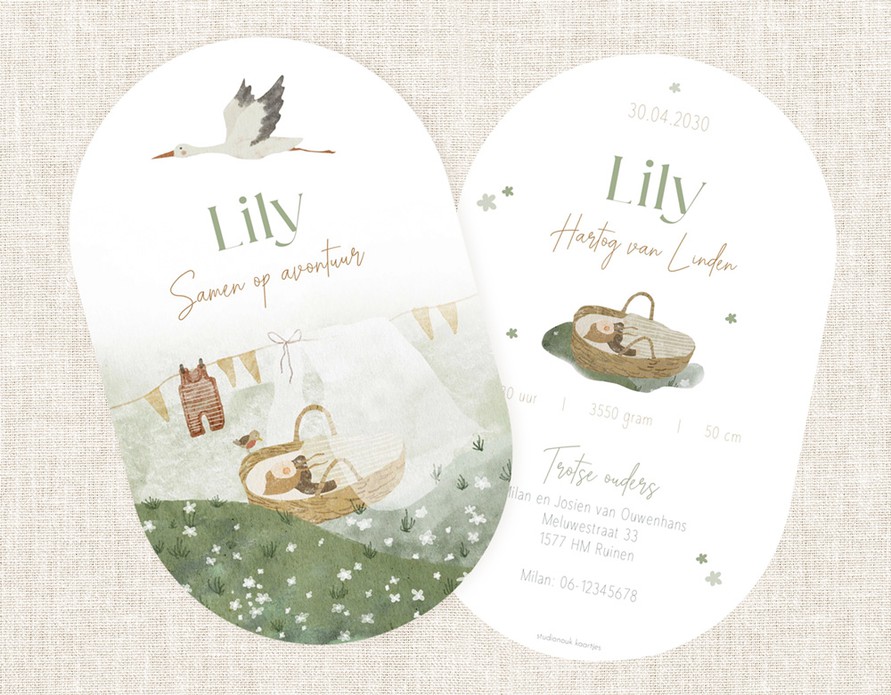 Lente babykaartje gras bloemetjes