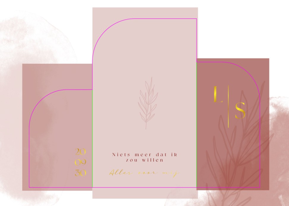 Origineel trouwkaartje drieluik bogen Saar &amp;amp;amp;amp; Logan