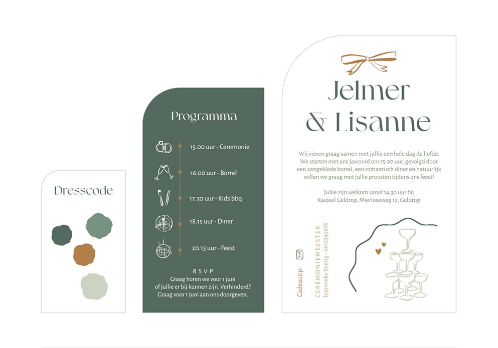 Luxe trouwkaart set in groentinten Jelmer en Lisanne